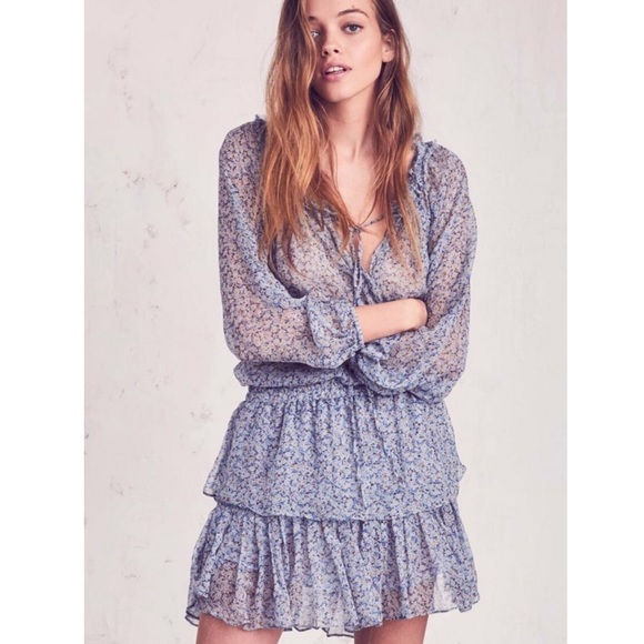 LoveShackFancy Popover Dress Blue Floral - Picture 10 of 14